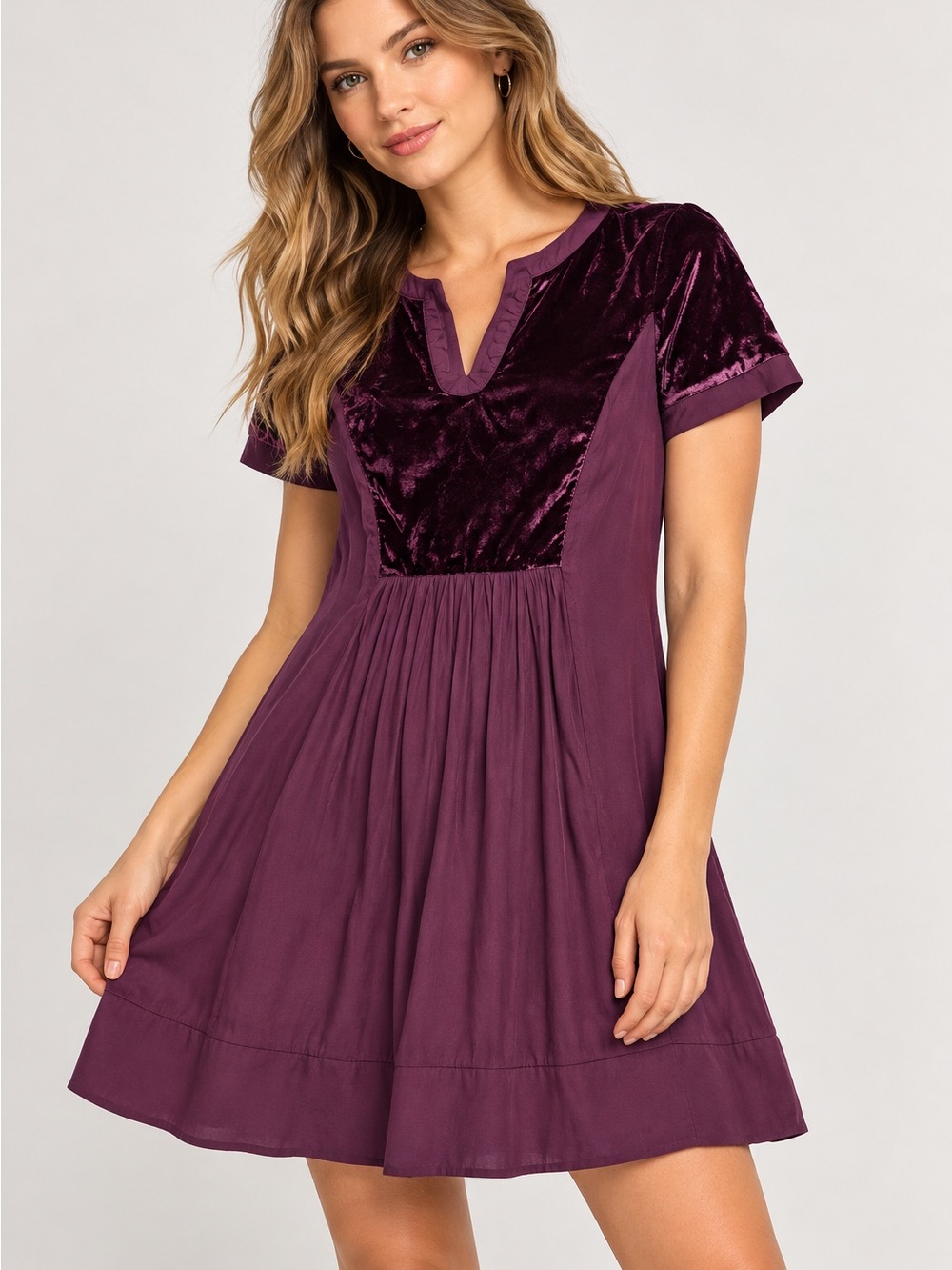 Maeve Velvet Burgundy Short Sleeve Mini Dress